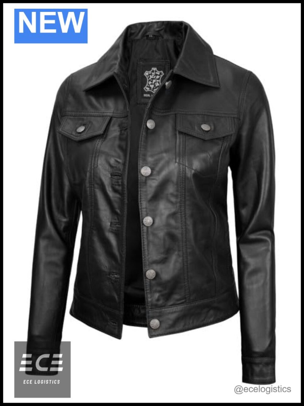Lambskin Leather Trucker Jacket Button Closure Regular Fit